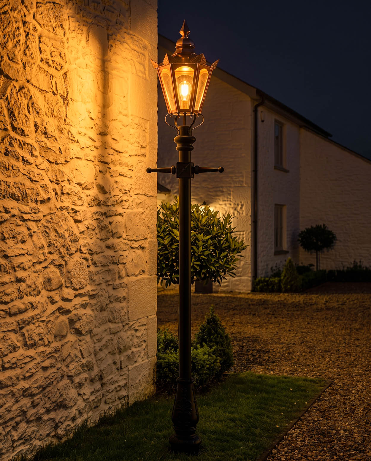 Copper Hexagonal Garden Lamp Post Digital Illustration At Night