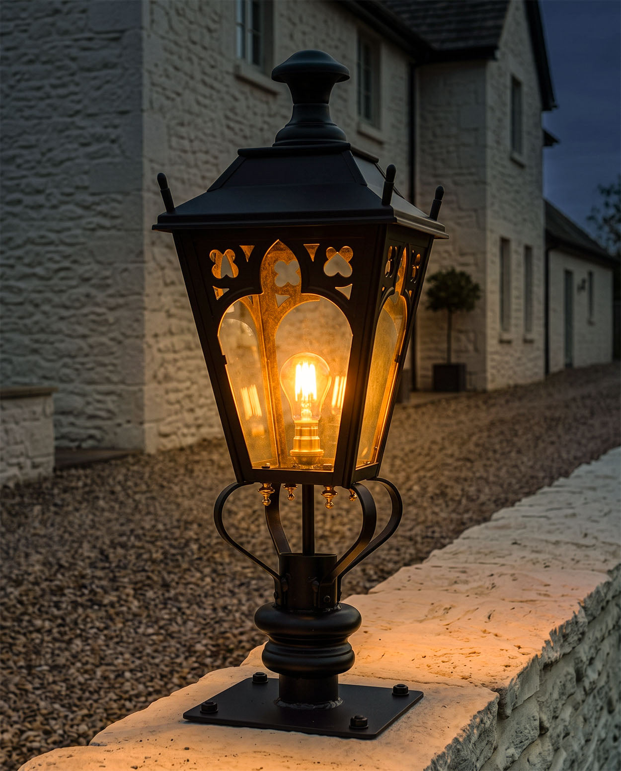 Black 'Canterbury' Entrance Pillar Light - 90cm Digital Illustration At night 