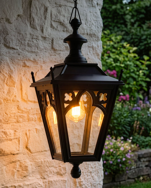 Black 'Canterbury' Chain Hanging Lantern Digital illustration At Night 