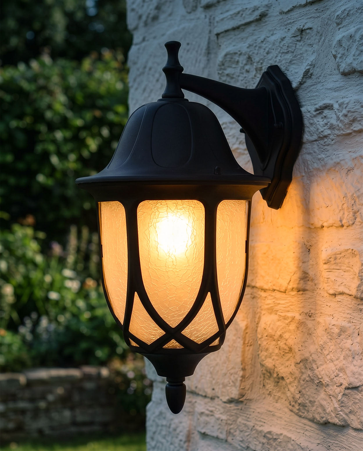 'SELENE' FROSTED GLASS TRADITIONAL TOP FIX WALL LANTERN Digital Illustration At night