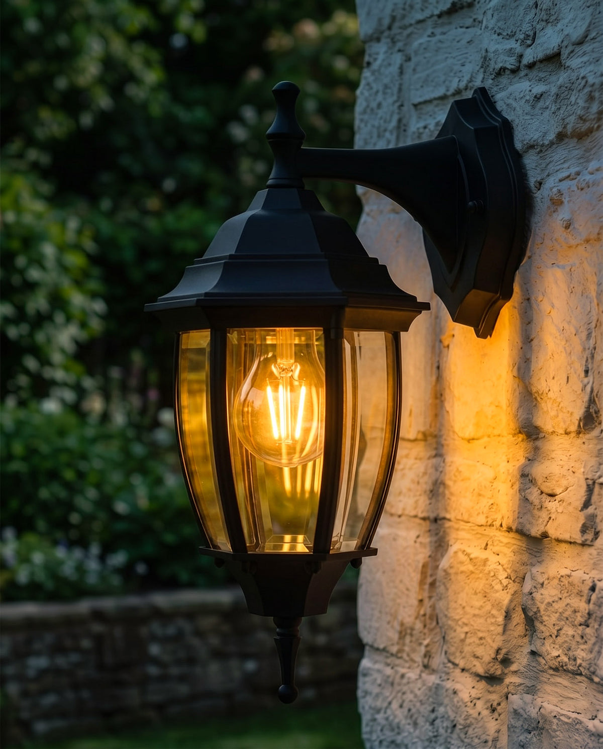 'WARWICK' SMALL TRADITIONAL CLEAR OUTDOOR TOP FIX WALL LANTERN Digital Illustration At Night