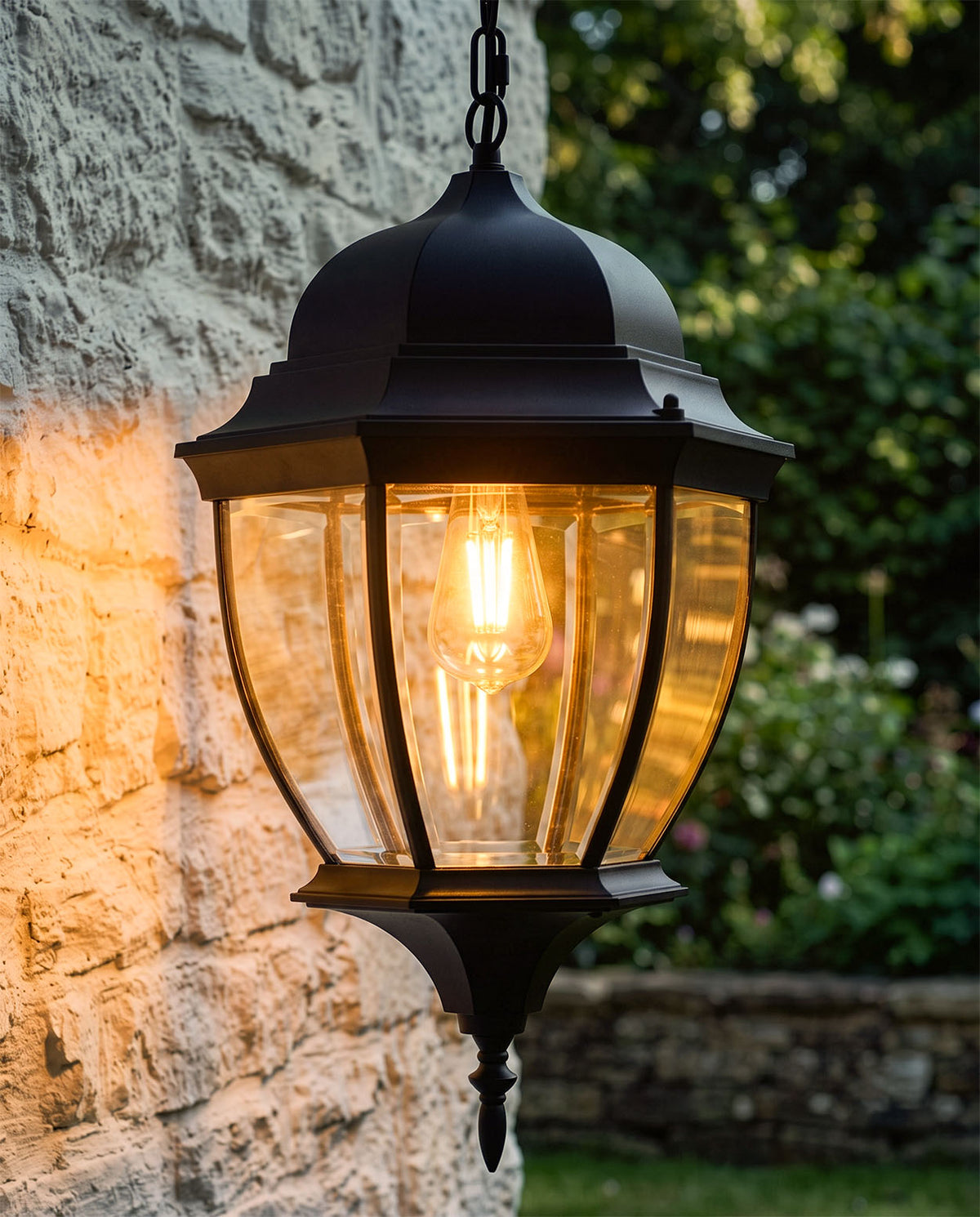 'Hampden' Traditional Chain Hanging Lantern - Large Digital Illustration At Night