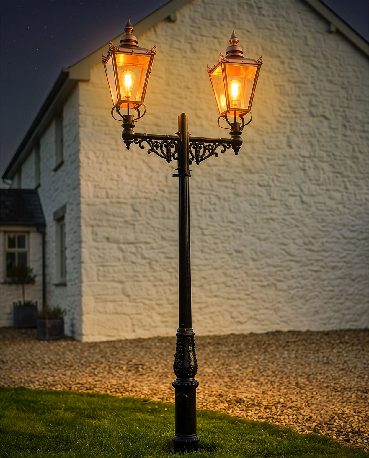 “Balmoral” Copper Victorian Double Head Lamp Post Digital Illustration At Night