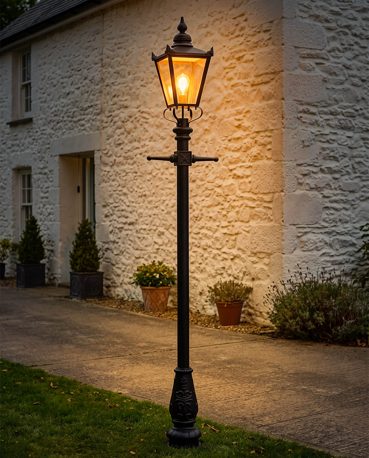 Victorian Black Garden Lamp Post Digital Illustration At Night