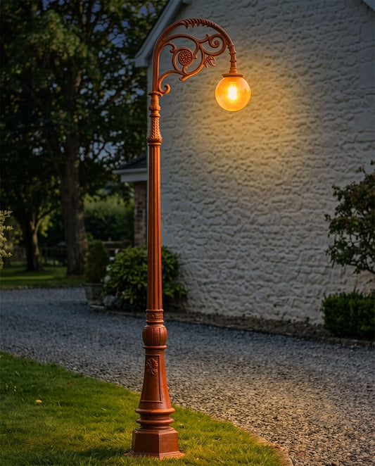 2.5m Antique Red Globe Cast Iron Lamp Post Digital Illustration At Nigh