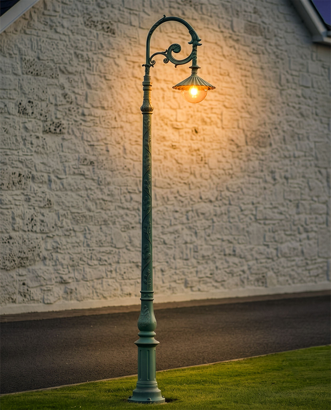 3m Verdigris Green Gothic Cast Iron Lamp Post Digital Illustration At Night