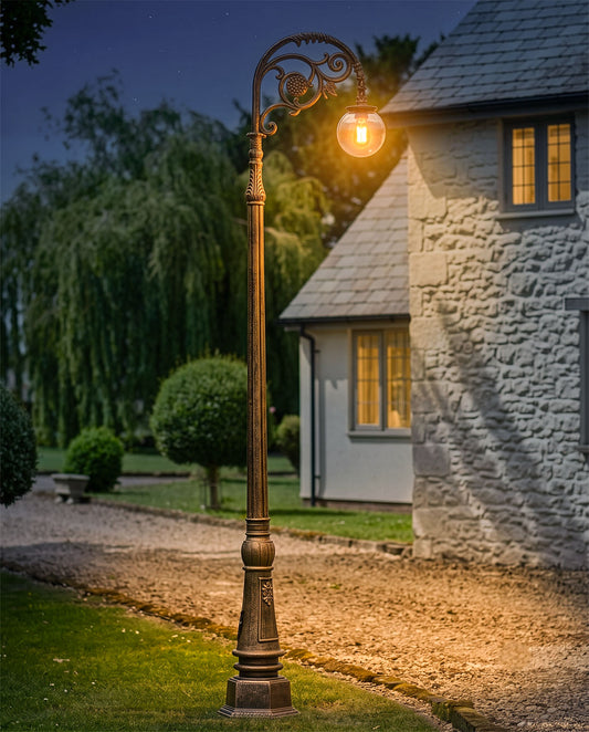 3.1m Antique Gold Globe Cast Iron Lamp Post Digital Illustration At Night