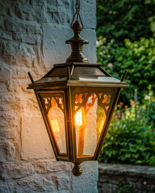Antique Brass 'Canterbury' Hanging Lantern Digital Illustration At Night