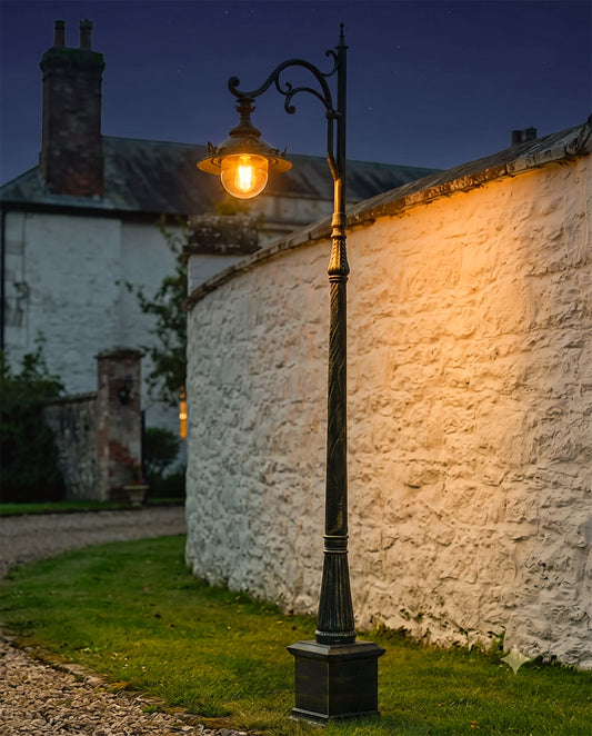 2.5m Pale Green Ornate Cast Iron Lamp Post Digital Illustration At Night 