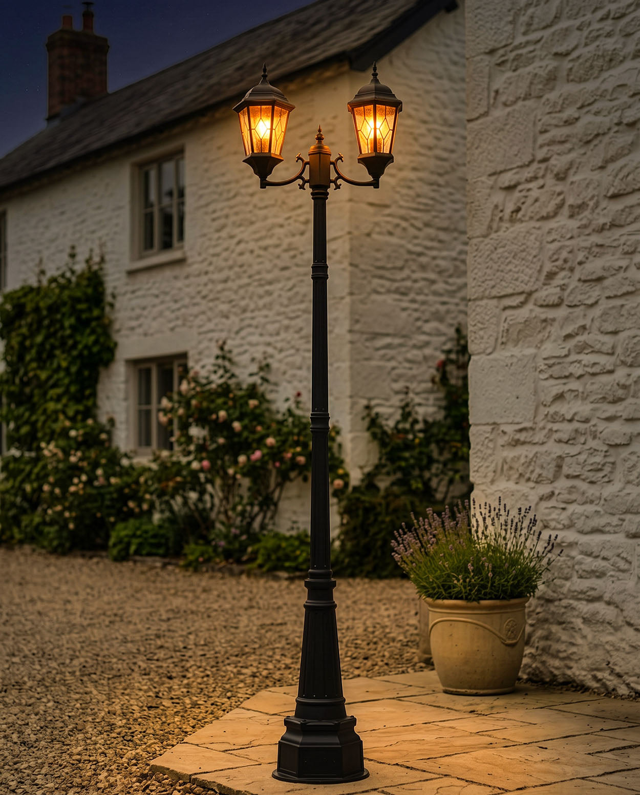 'Culham' Double-Headed Victorian Lamp Post Digital Illustration At Night