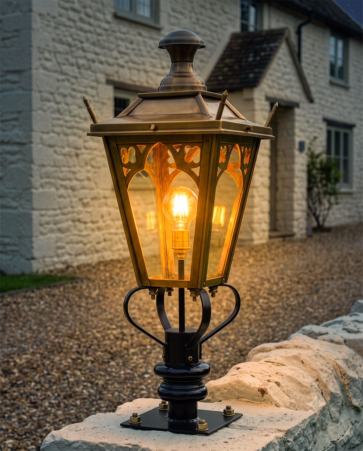 Antique Brass Canterbury Entrance Light - 81cm Digital Illustration At Night