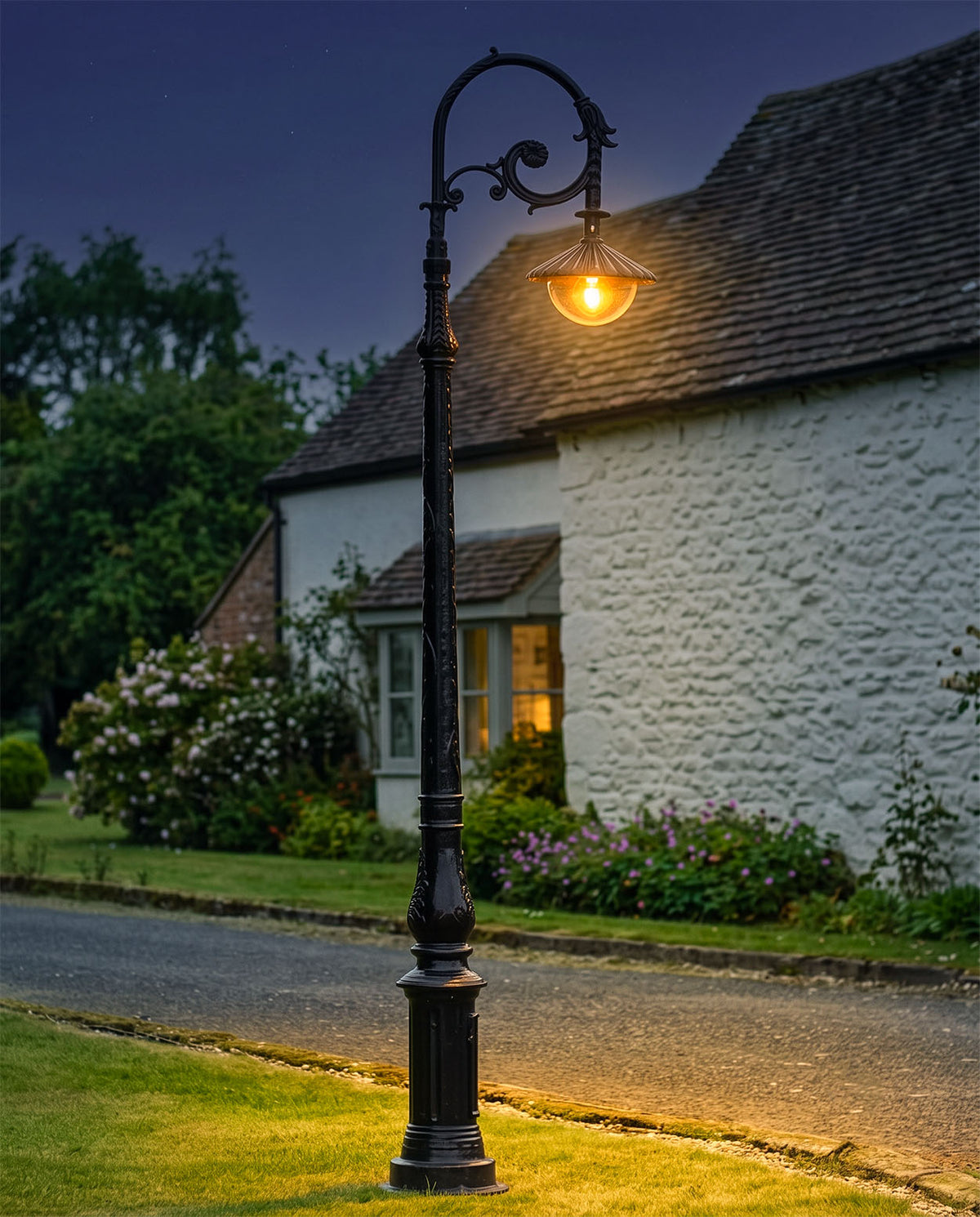 3.1m Dark Brown Deluxe Cast Iron Lamp Post Digital Illustration At night 