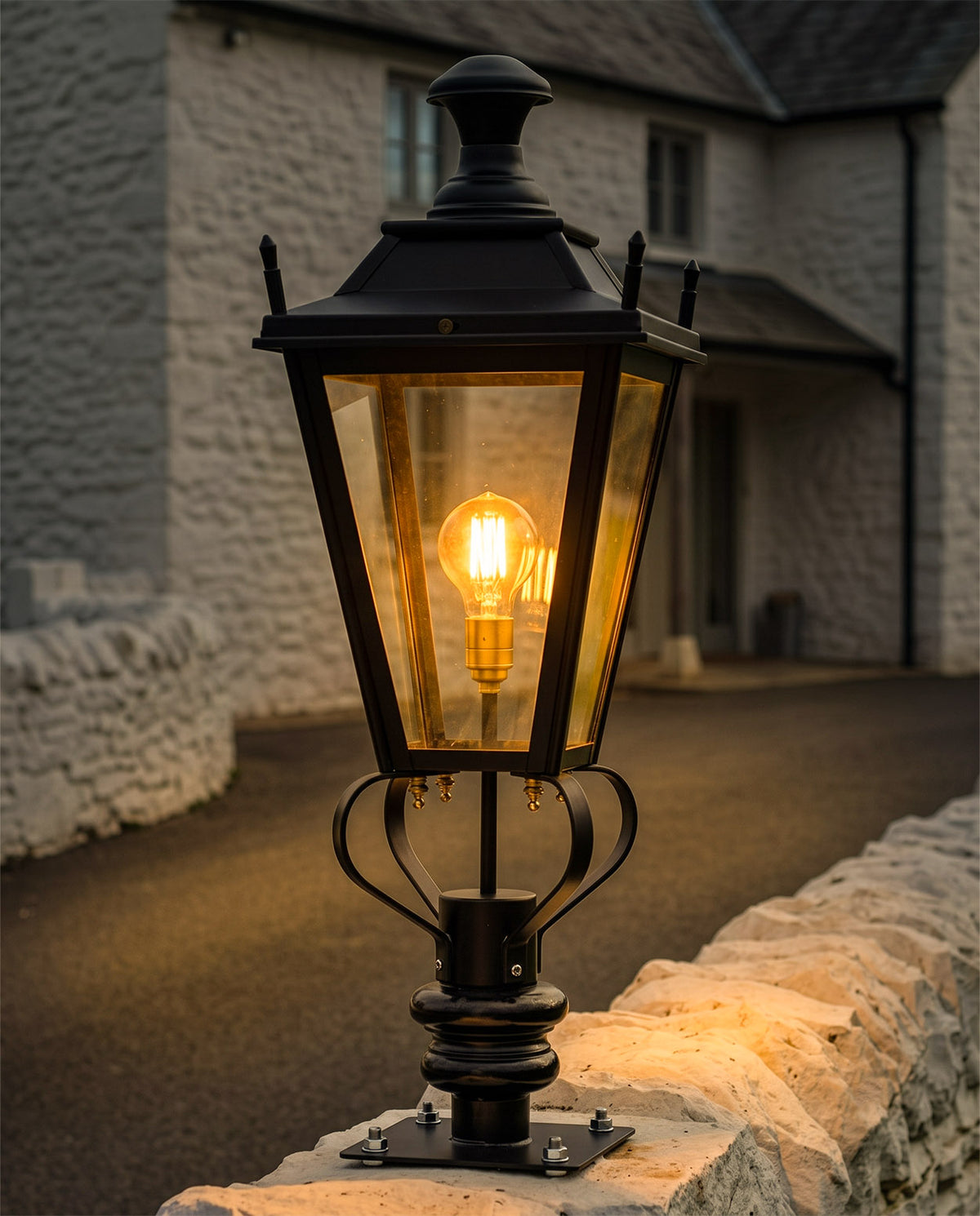Black 'Dorchester' Pillar Post Light - 81cm Digital Illustration At Night