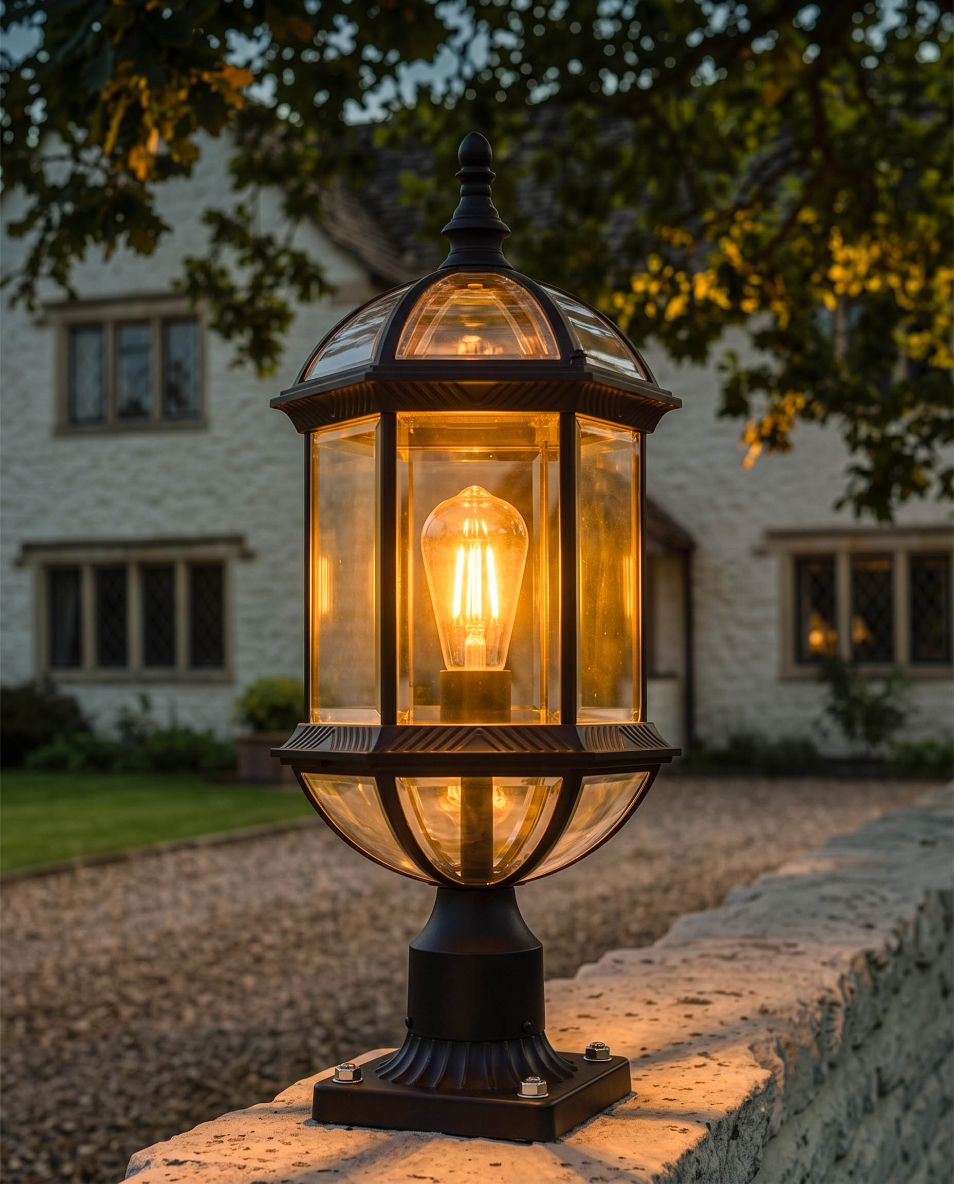 'Bowden' Classical Pillar Light Digital Illustration At Night