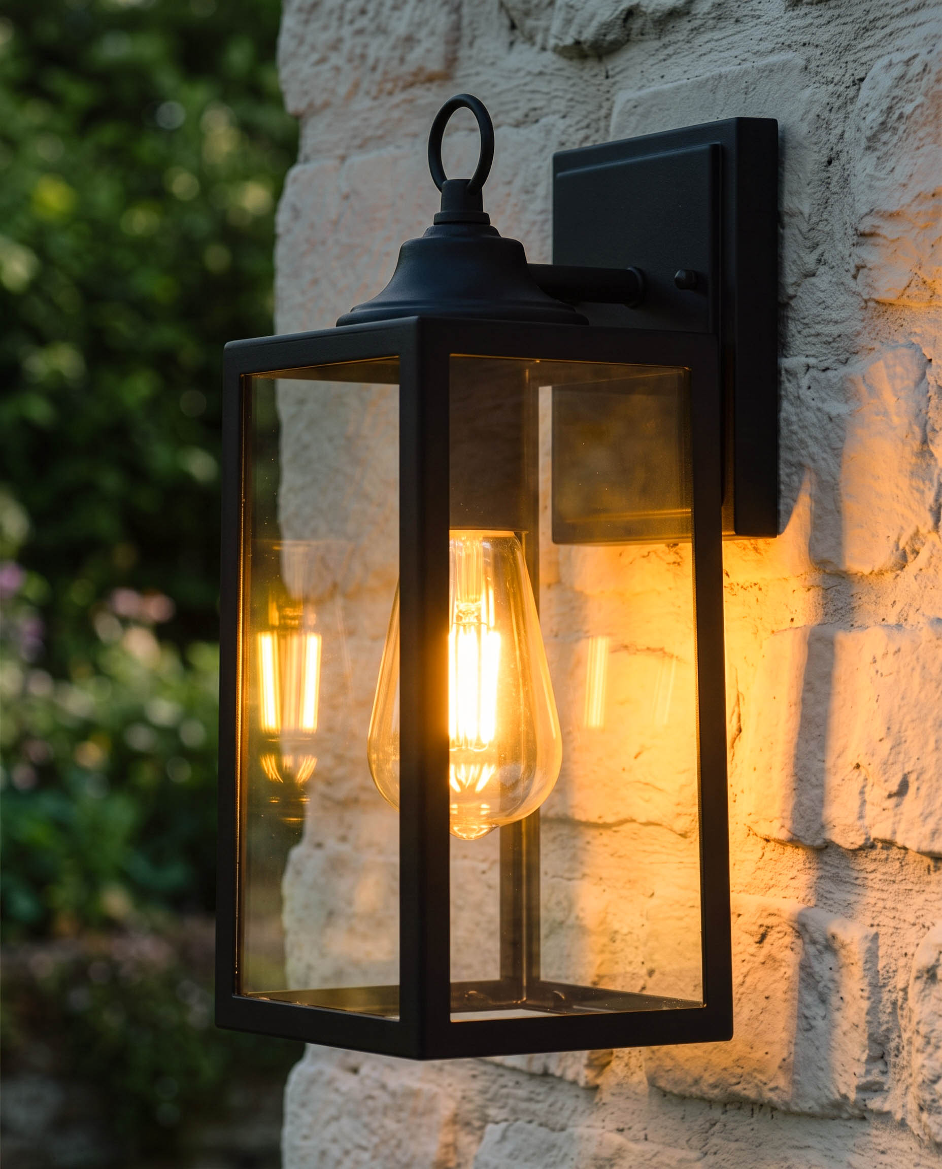 Black Contemporary Rectangular Top Fix Wall Lantern Digital Illustration At Night