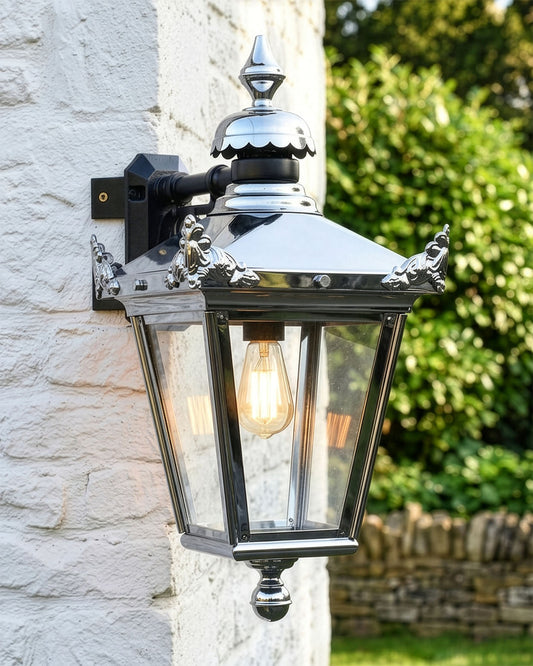 CHROME TOP FIX WALL LANTERN WITH CORNER MOUNT BRACKET Digital Illustration