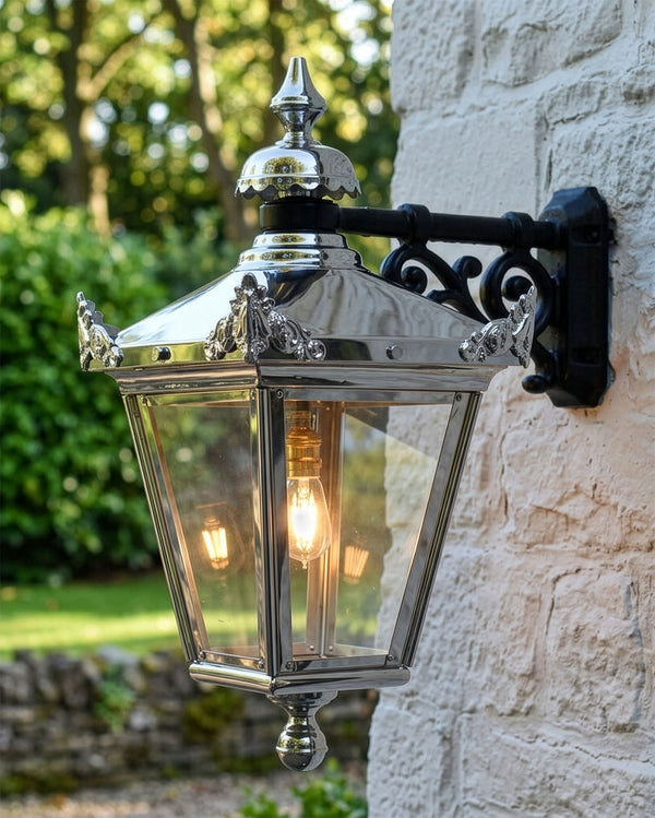 Bright Chrome Victorian Hanging Wall Lantern