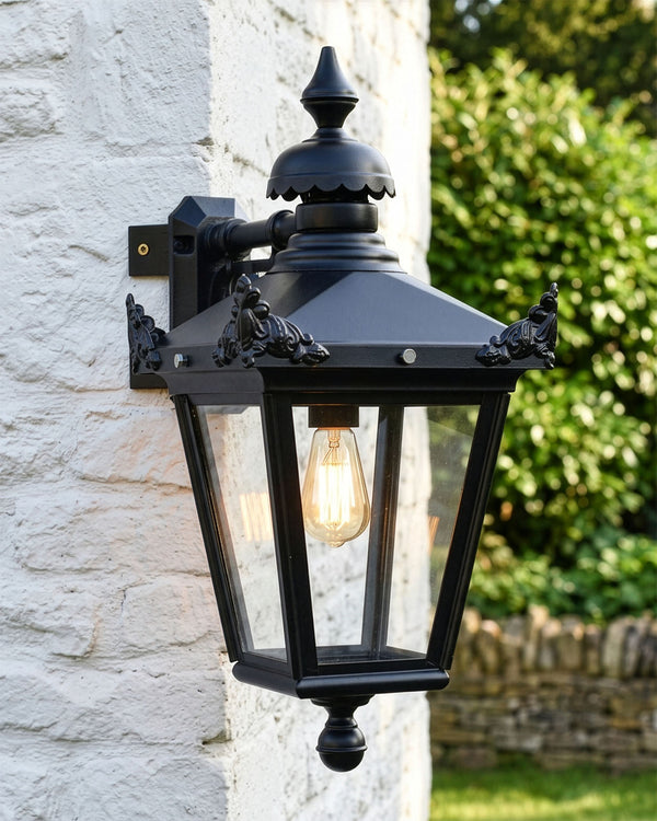 Standard Black Top Fix Wall Lantern With Corner Mount Bracket