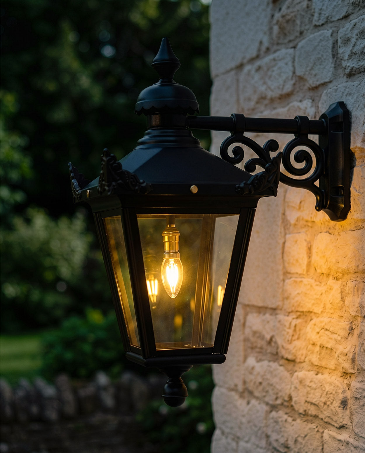 STANDARD BLACK VICTORIAN HANGING WALL LANTERN Digital Illustration At Night