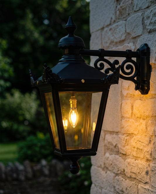 STANDARD BLACK VICTORIAN HANGING WALL LANTERN Digital Illustration At Night