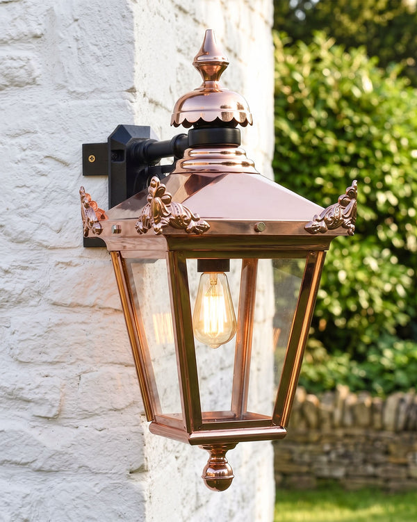 Copper Top Fix Wall Lantern With Corner Mount Bracket