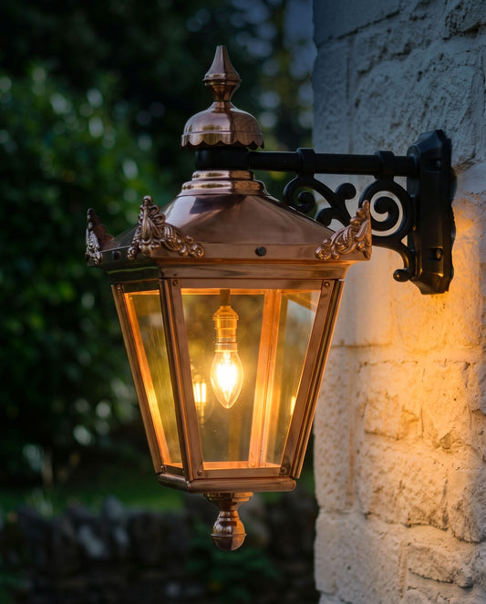 SMALL COPPER TOP FIX WALL LANTERN Digital Illustration At Night