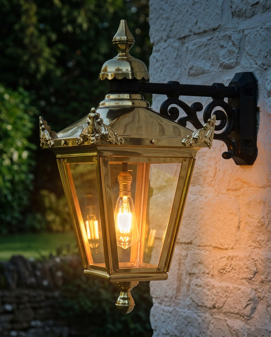 BRASS HANGING VICTORIAN WALL LANTERN Digital Illustration At night 