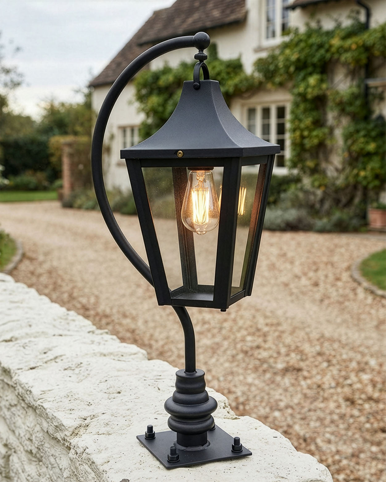 Black Swan Neck Driveway Post Light - 106cm Digital Illustration