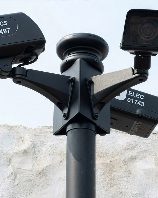 Close Up Of The Victorian Lamp Post With CCTV Camera Bracket