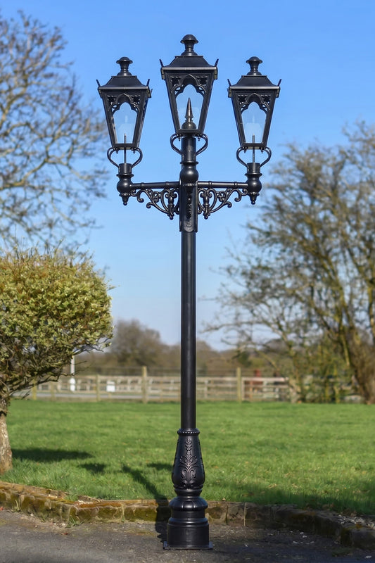'Windsor' Triple Head Gothic Garden Lamp Post