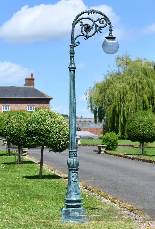 Antique Blue Deluxe Victorian Globe Cast Iron Lamp Post