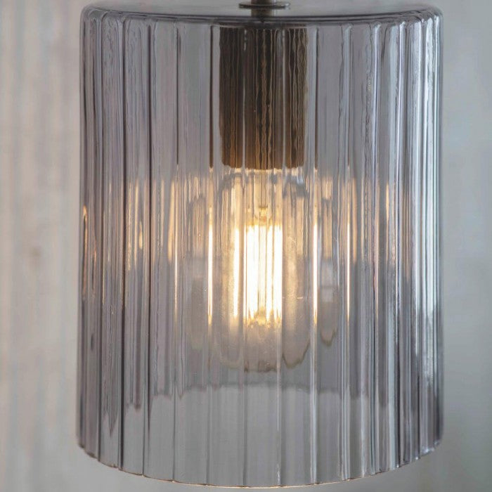 Antique Brass and Glass Cylindrical Hanging Pendant Light Close Up