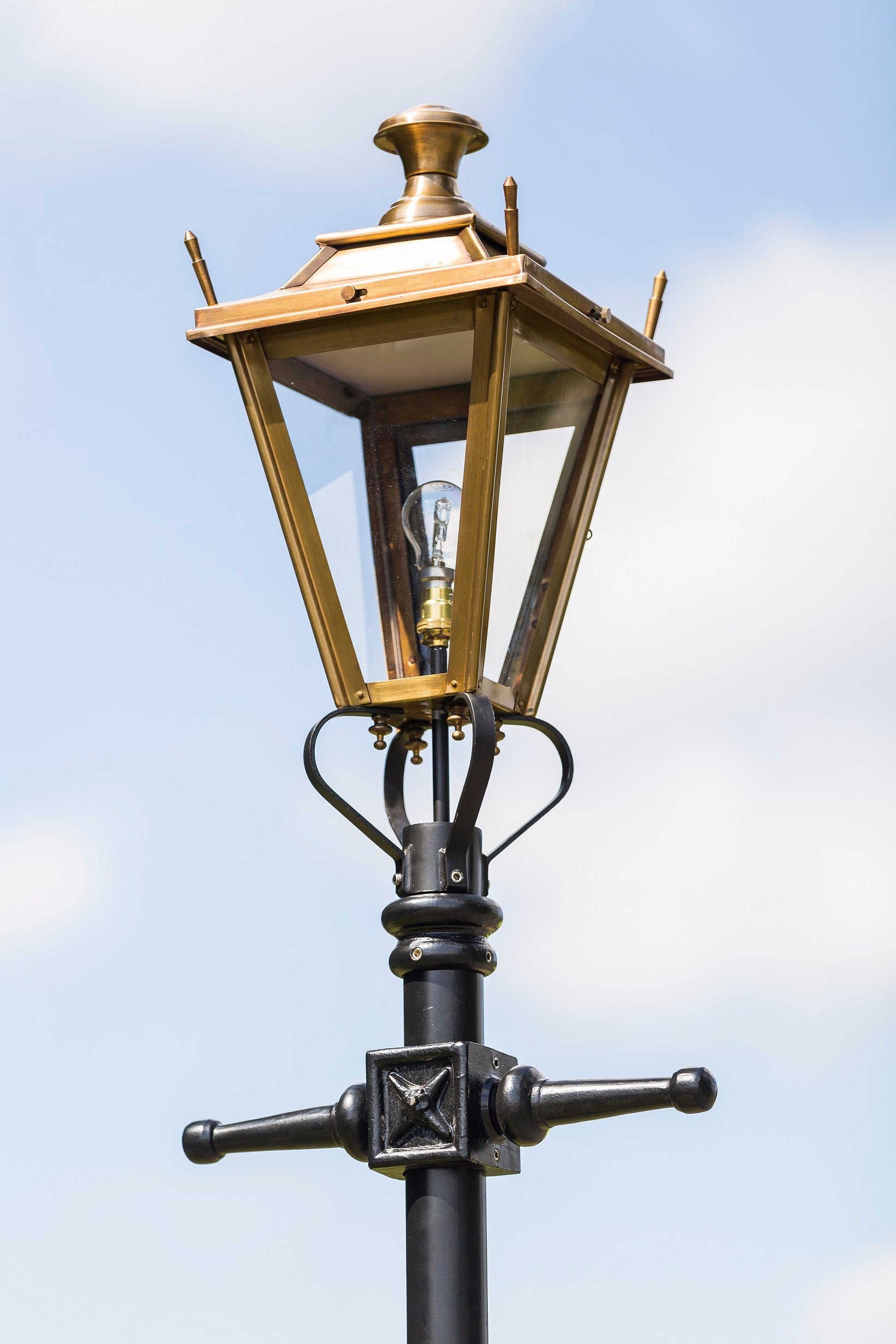 Antique Brass Dorchester Lantern On Black Post