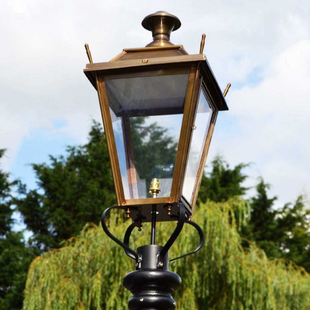 Close up of the antique bronze lantern 