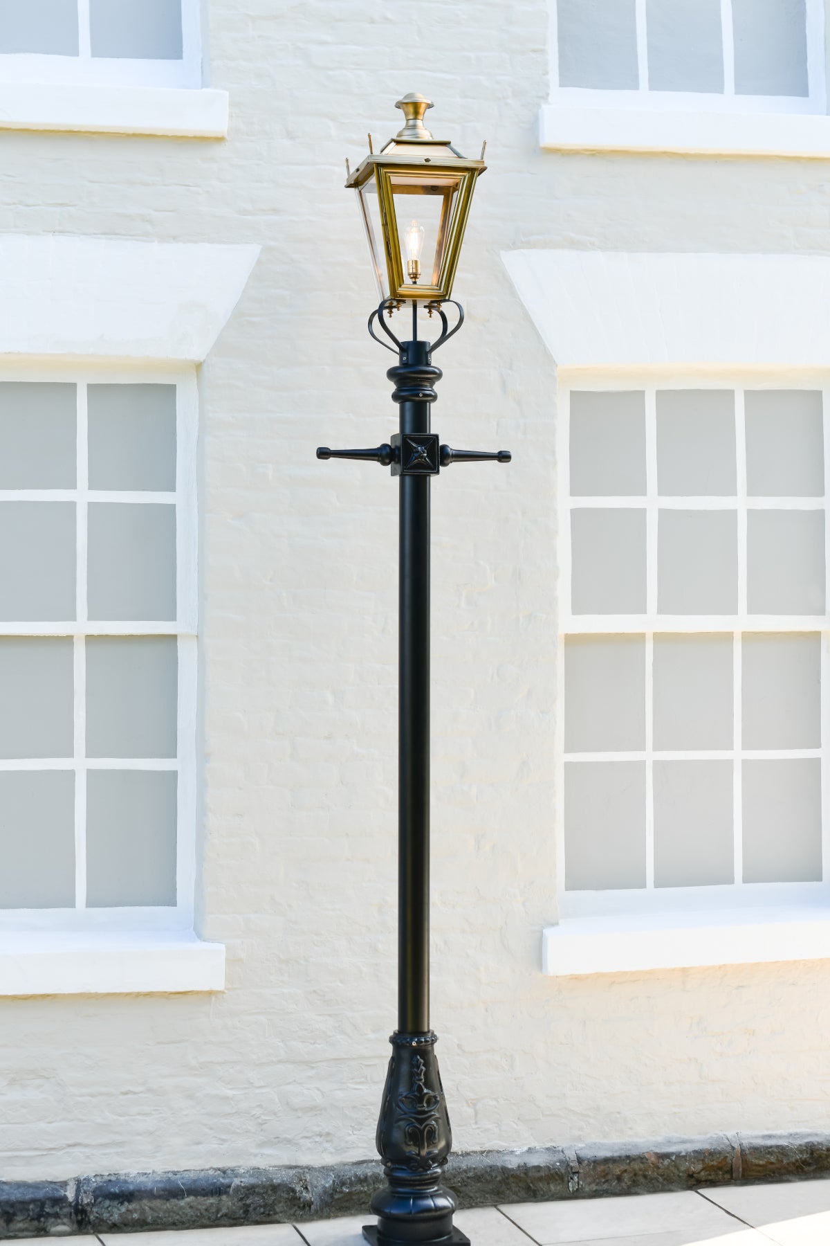 The Antique Brass 'Dorchester' Traditional Lamp Post In Situ