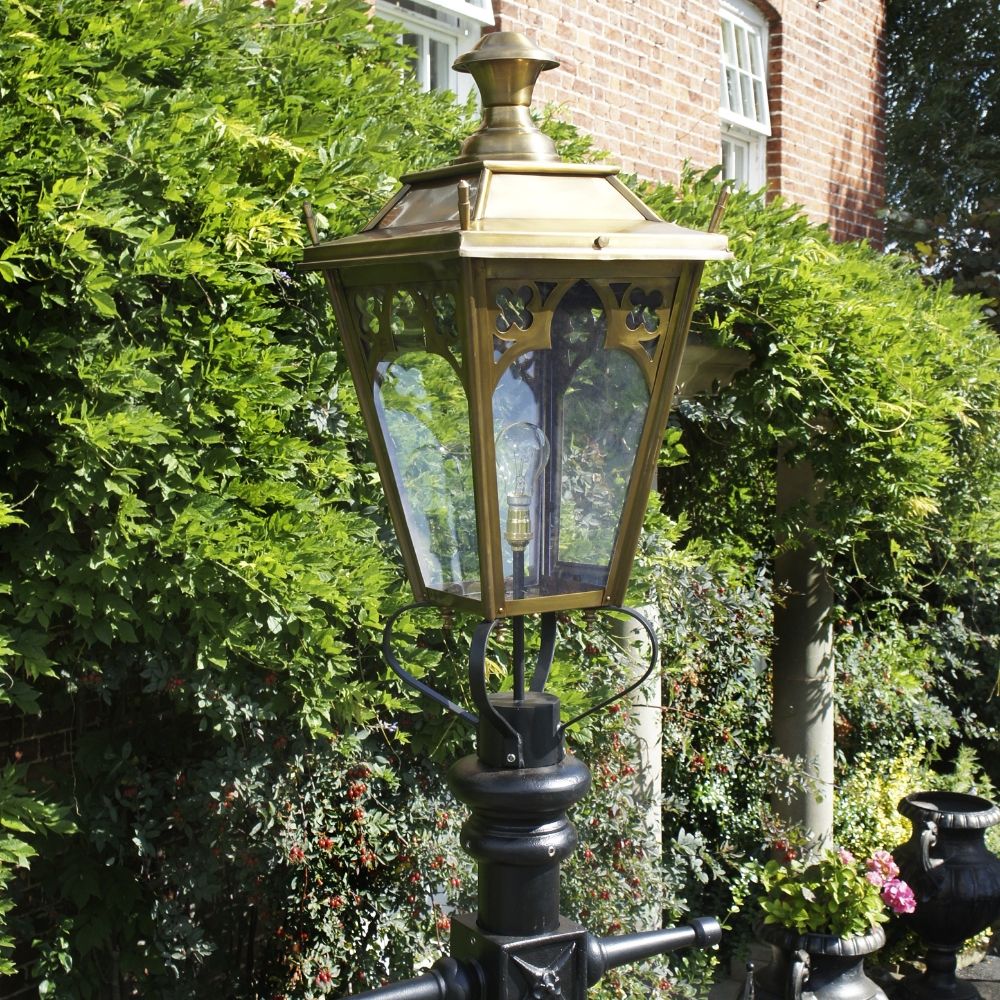 Close up of the antique brass lantern