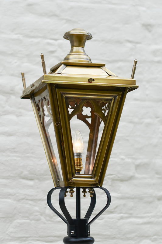 Gothic Style Lamp Post With Antique Brass Lanterns