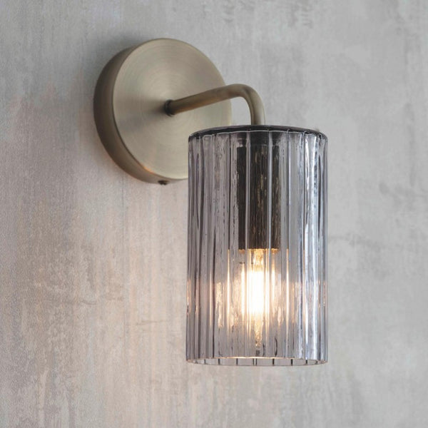 Antique Brass Ribbed Glass Wall Light by Garden Trading