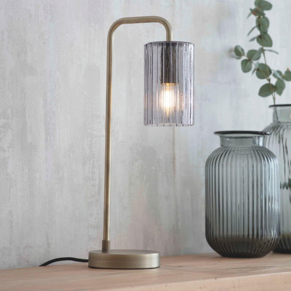 Antique Brass Ribbed Glass Desk Lamp by Garden Trading