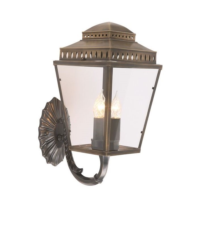 Solid Brass Wall Lantern with Floral Wall Bracket