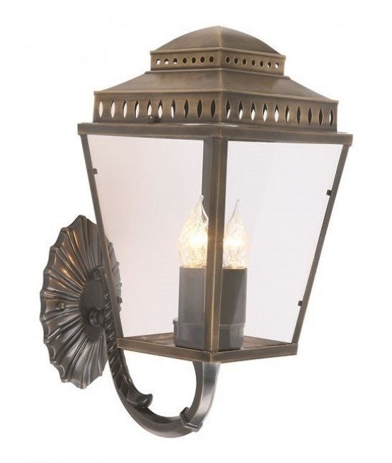 Antique Solid Brass Wall Lantern with Floral Wall Bracket