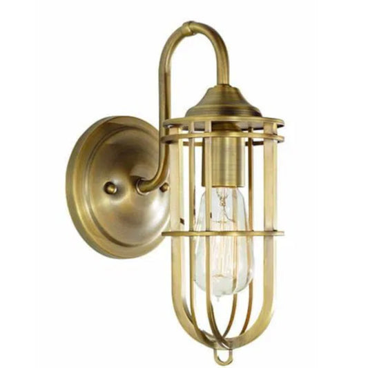 Antique Brass Vintage Caged Interior Wall Lamp - thumbnail
