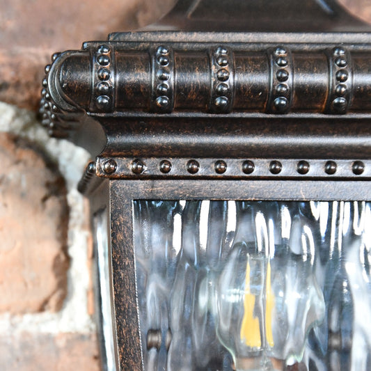Antique Bronze Half Wall Lantern With Beaded Detailing