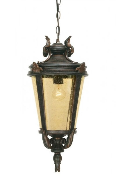 Bronze Baroque Hanging Chain Lantern with Sepia Glass