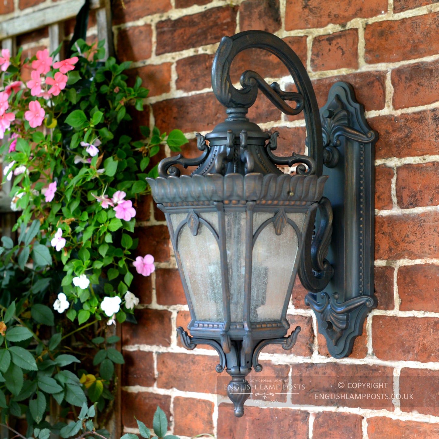 Antique Bronze Large Rococo Ornate Wall Lantern with Bracket
