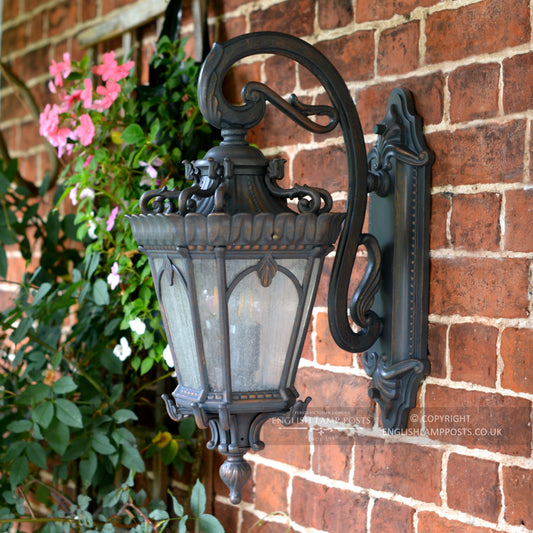 Antique Bronze Large Rococo Ornate Wall Lantern with Bracket