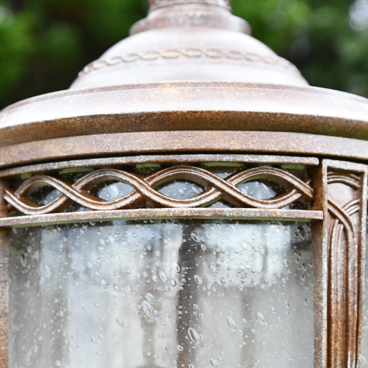 Antique Bronze Pillar Post Light With Ornate Detailing