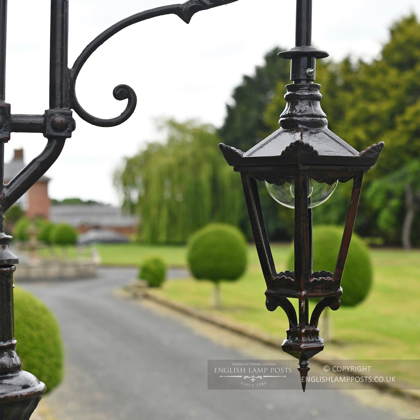 Antique Brown Six Sided Lamp Post Lantern