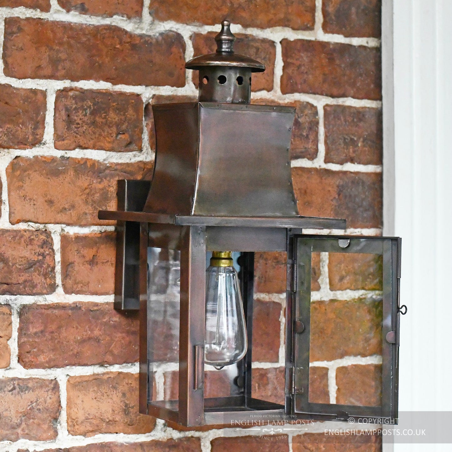 Antique Copper Flush Modern Style Wall Lantern With Door Open