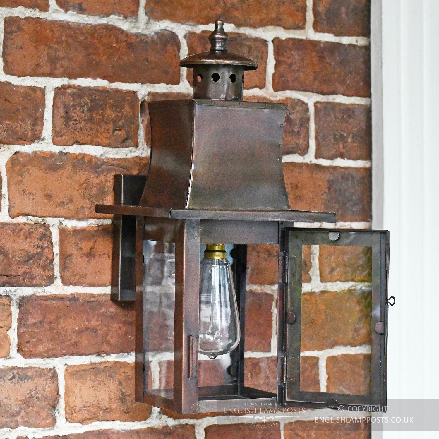 Antique Copper Flush Modern Style Wall Lantern With Door Open
